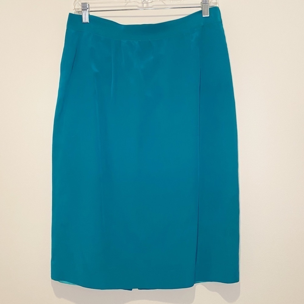 Vintage 100% Silk Turquoise Blue‎ Pencil Lined Skirt Size 10